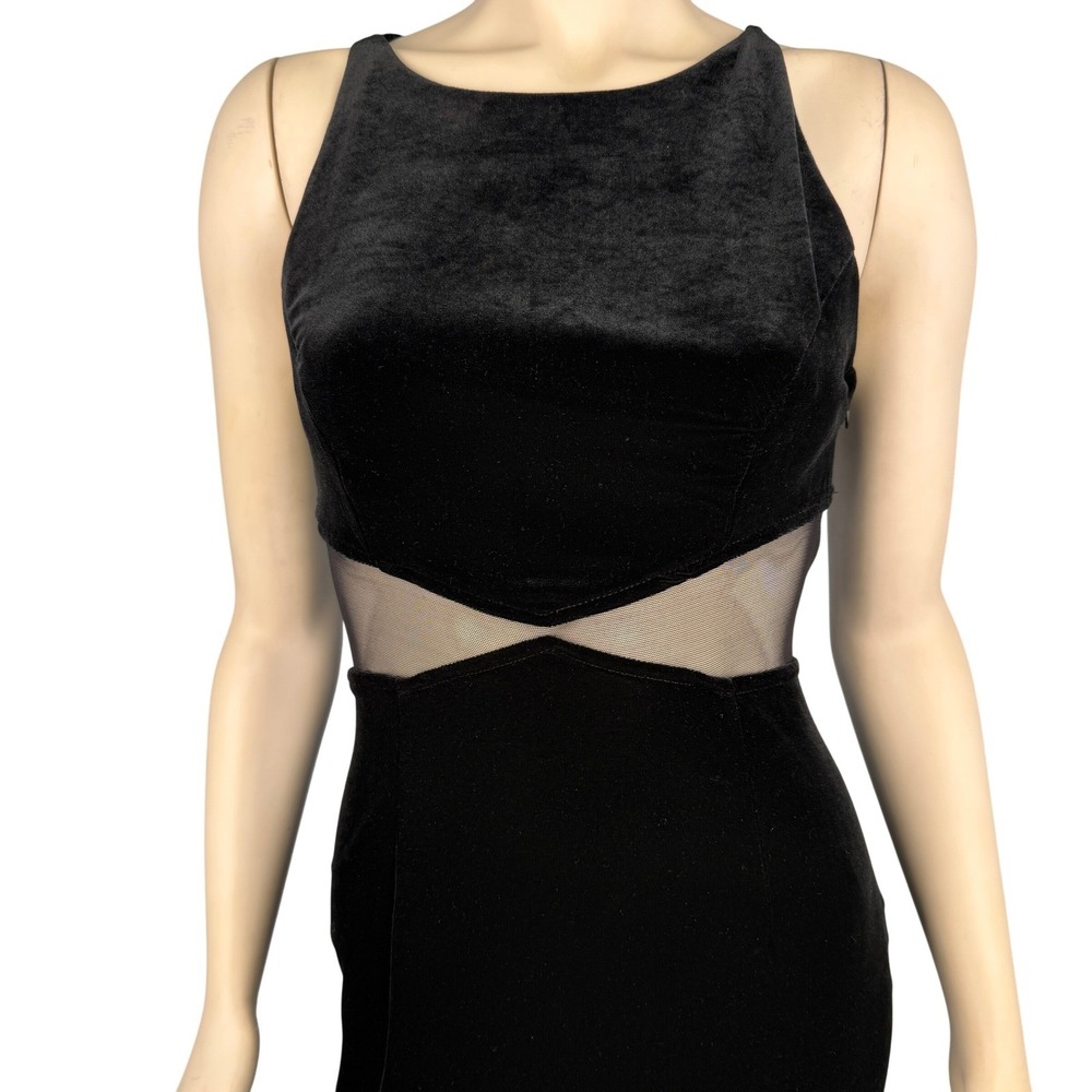 Y2K Betsy & Adam Size 7/8 Black Velvet Mesh Cutout Maxi Dress Goth Grunge Formal